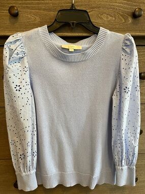 LOFT Light Baby Blue  Eyelet Puff Sleeve Sweater